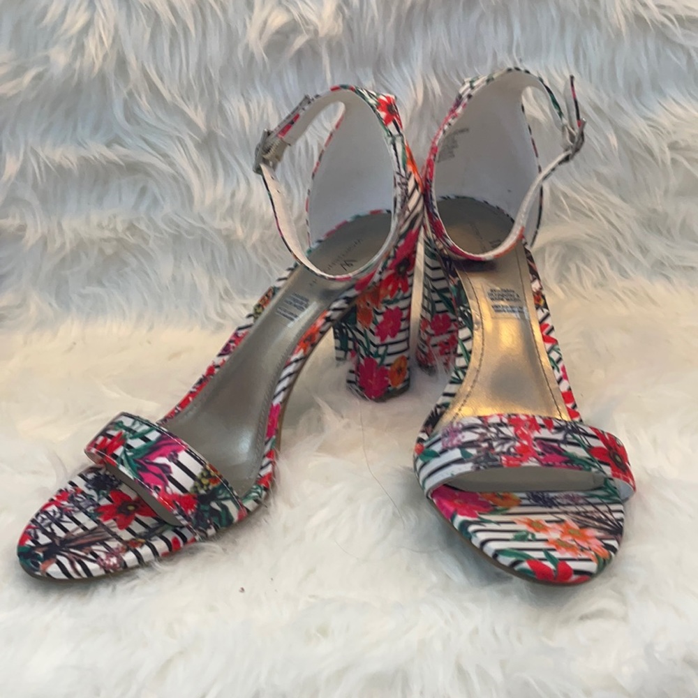 Floral and stripe patterned heels